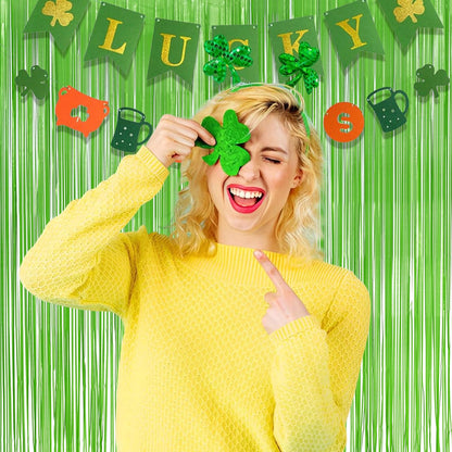 Lime Green Streamers Party Backdrop - GREATRIL Tinsel Curtain for St Patrick's Day/Frog/Wizard