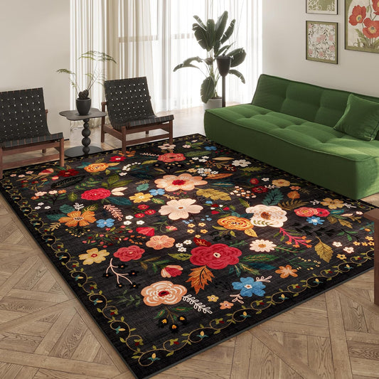 Area Rugs 8x10 Rug for Living Room Clearance Washable Boho Area Rug Non Slip Floral Vintage Low
