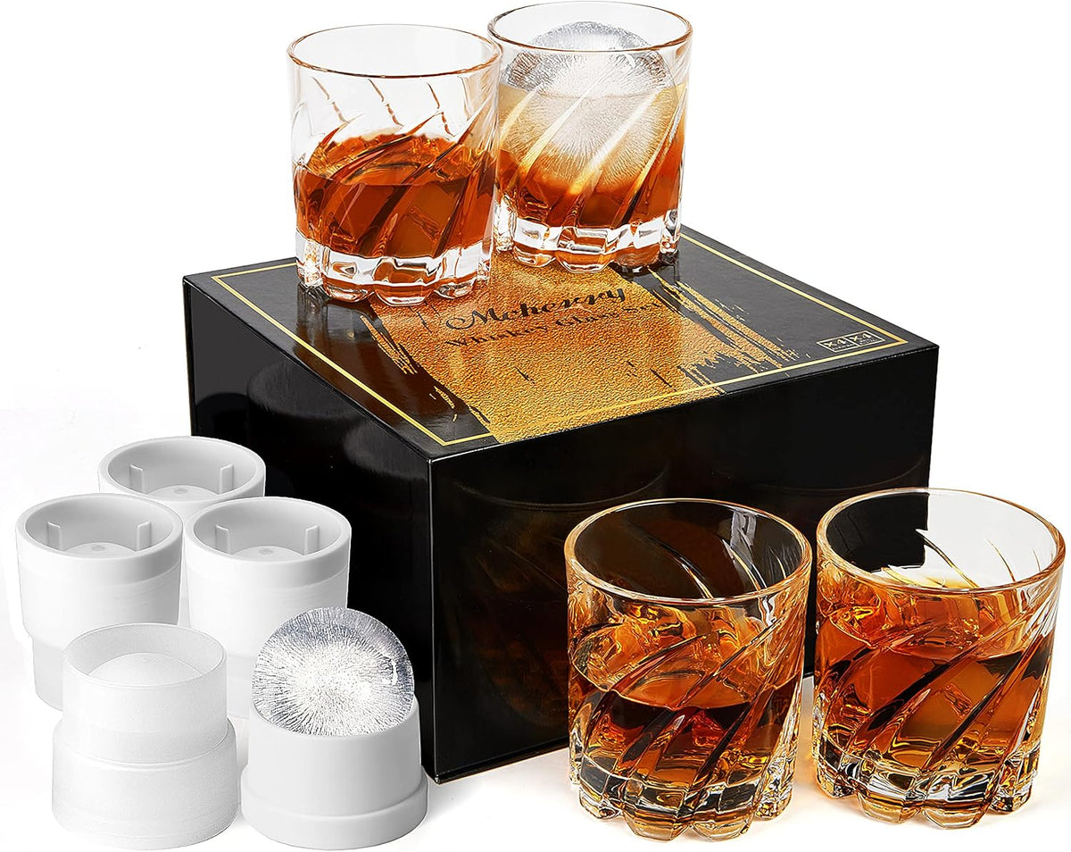 Whiskey Glasses with 4 Iceball molds and a Luxury Box, Old Fashioned Whiskey Glasses, Gifts for Dad