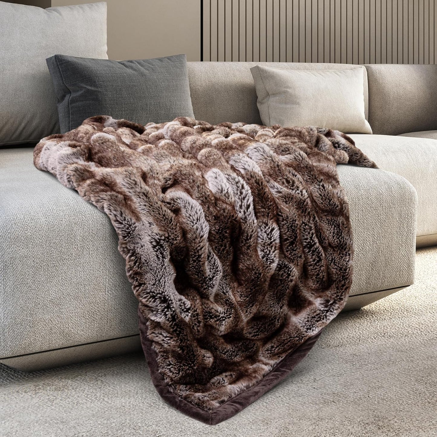 Mon Chateau Premium Reversible Luxury Faux Fur Throw for Couch, Sofa, or Bed - Plush Cozy Soft
