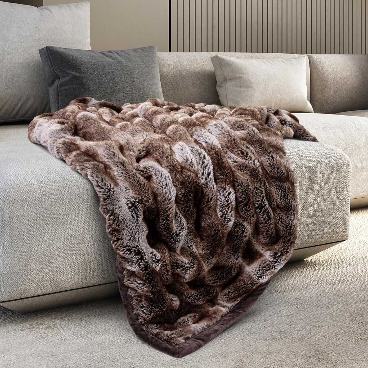 Mon Chateau Premium Reversible Luxury Faux Fur Throw for Couch, Sofa, or Bed - Plush Cozy Soft