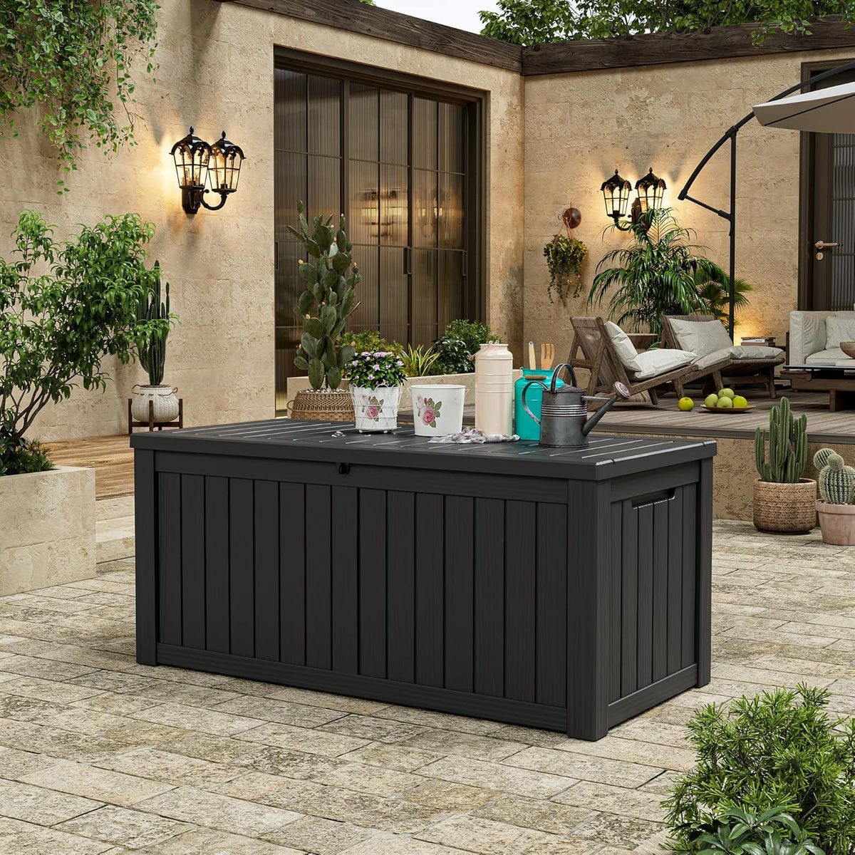 KAMABOKO Outdoor Storage Box, 120 Gallon Large Outdoor Resin Deck Box, Storage Waterproof Boxes