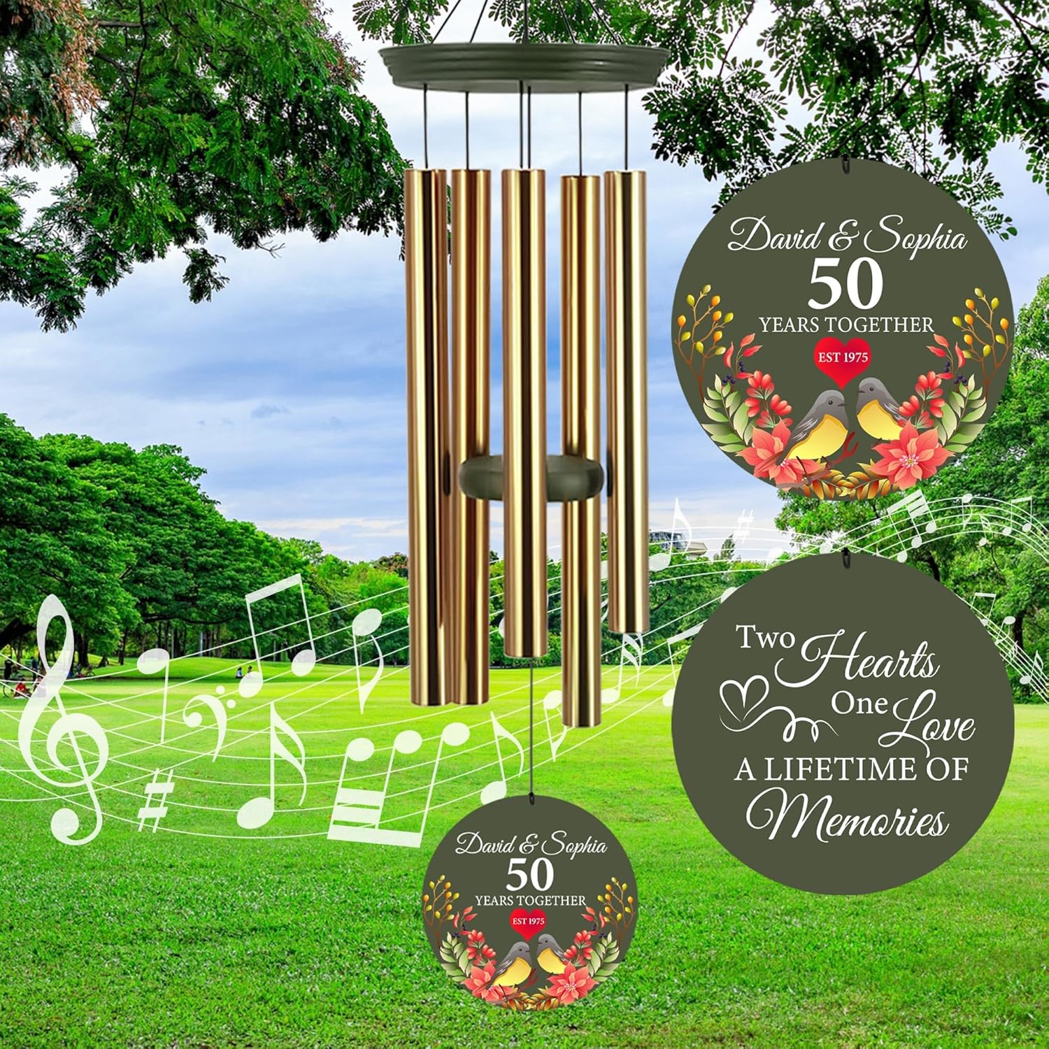 ASTARIN 50th Anniversary Wind Chimes Personalized, 30"/36" Deep Tone Wind Chimes for Wife Husband