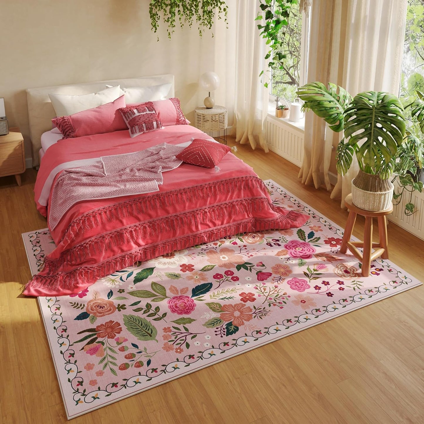 Area Rugs 8x10 Rug for Living Room Clearance Washable Boho Area Rug Non Slip Floral Vintage Low