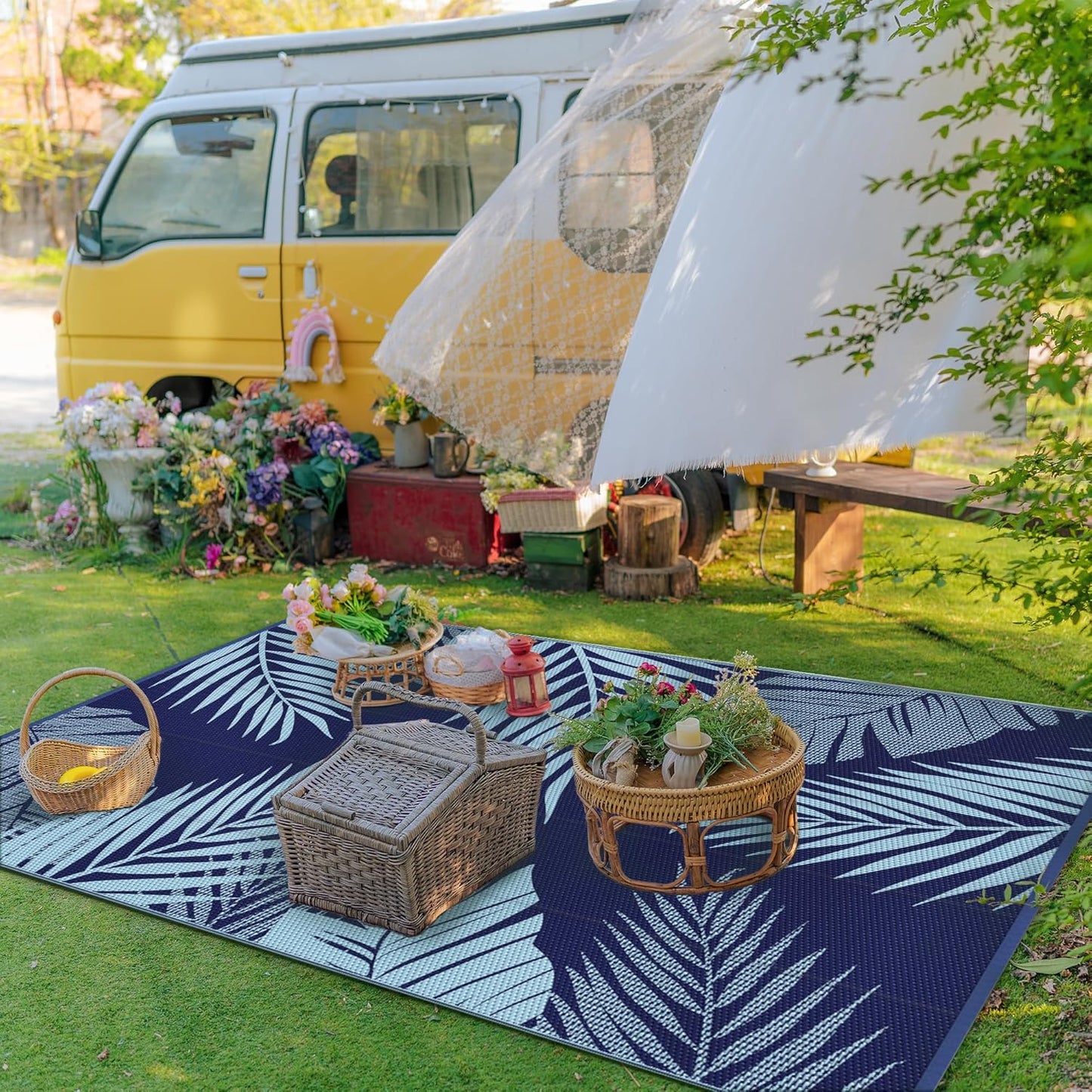 GENIMO Outdoor Rug 5' x 8' Waterproof for Patios Clearance, Reversible Outdoor Plastic Straw