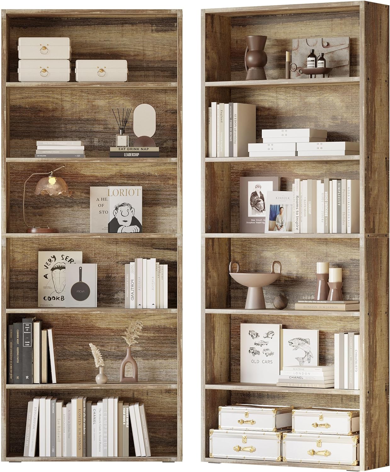 IRONCK Bookshelves and Bookcases Set of 2 Floor Standing 6 Tiers Display Storage Shelves 70 in Tall