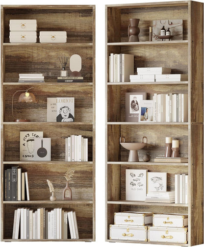 IRONCK Bookshelves and Bookcases Set of 2 Floor Standing 6 Tiers Display Storage Shelves 70 in Tall