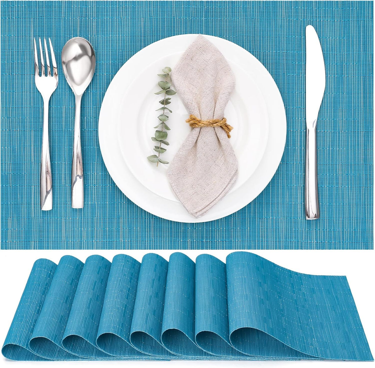 Myir JUN Placemats Set of 8, Vinyl Woven Placemats Place Mats Indoor Set of 8 Washable Table Mats