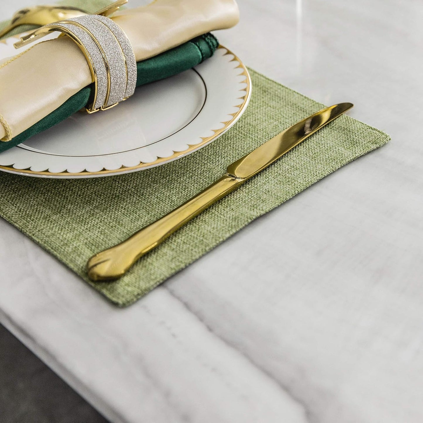 Home Brilliant Green Placemat Set of 8 Washable Place Mats Placemats Heat Resistant Sage Placemat