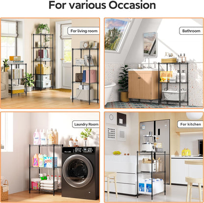 3 Tiers Shelf Metal Storage Shelves Wire Rack Closet Organizers with Wheel for Garage Kitchen