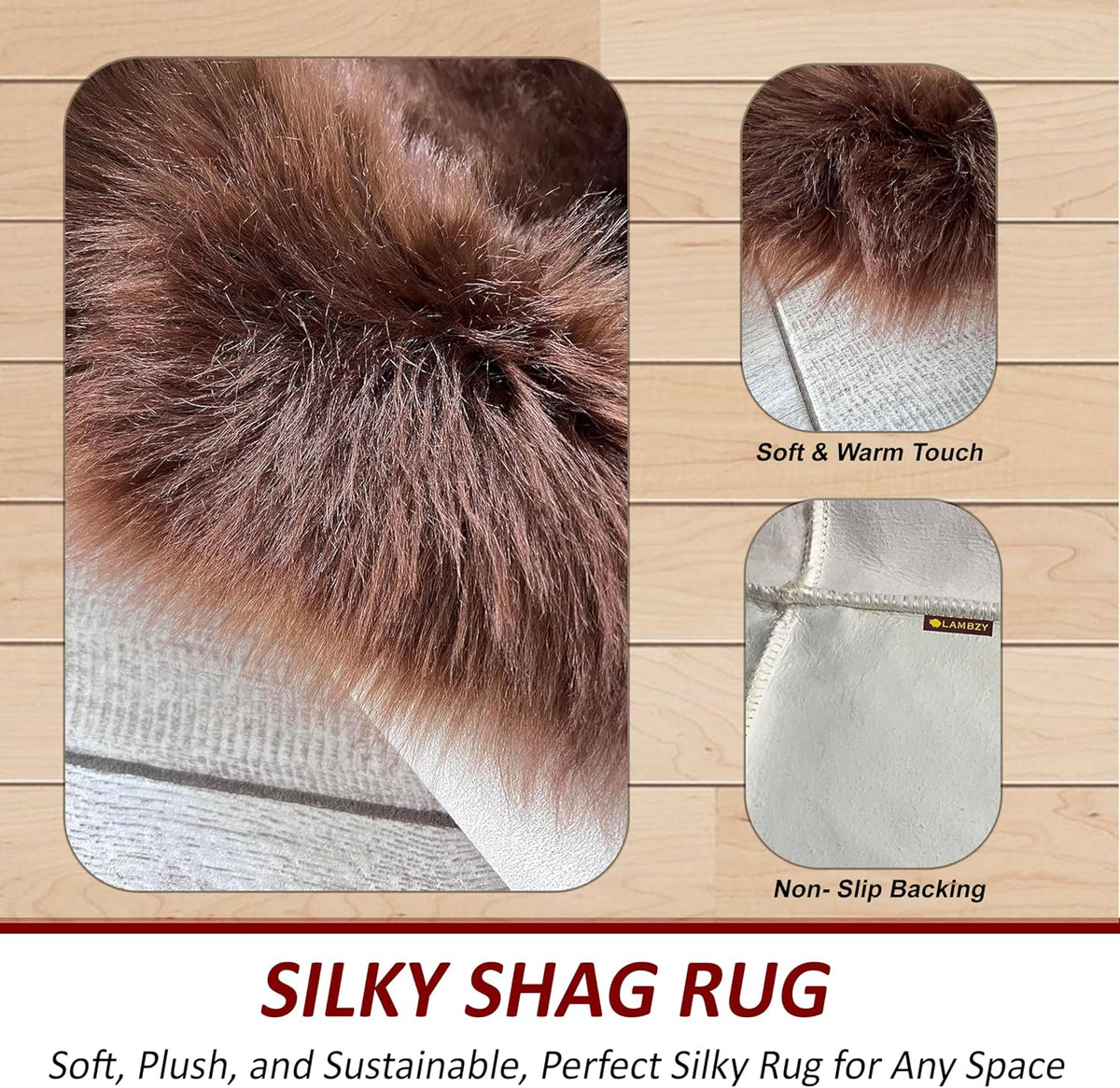 LAMBZY Faux Sheepskin Soft Hypoallergenic Free Shape Silky Shag Rug, Luxury Shaggy Silky Plush