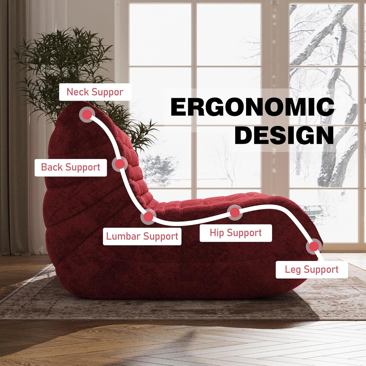 Bean Bag Chair, Loveseat Fireside Chair Bean Bag Sofa Large Bean Bag Chair for Adults, 2 Seater