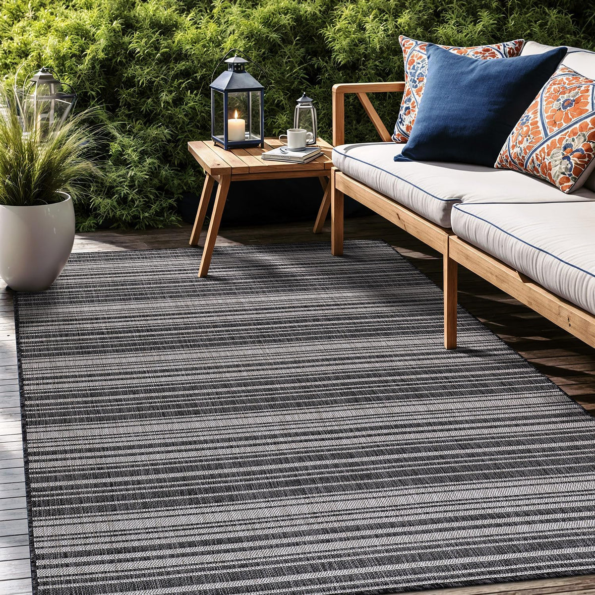 Stripe Outdoor Rug 5x7 Washable Outside Carpet for Indoor Patio Porch Waterproof Easy Cleaning Non