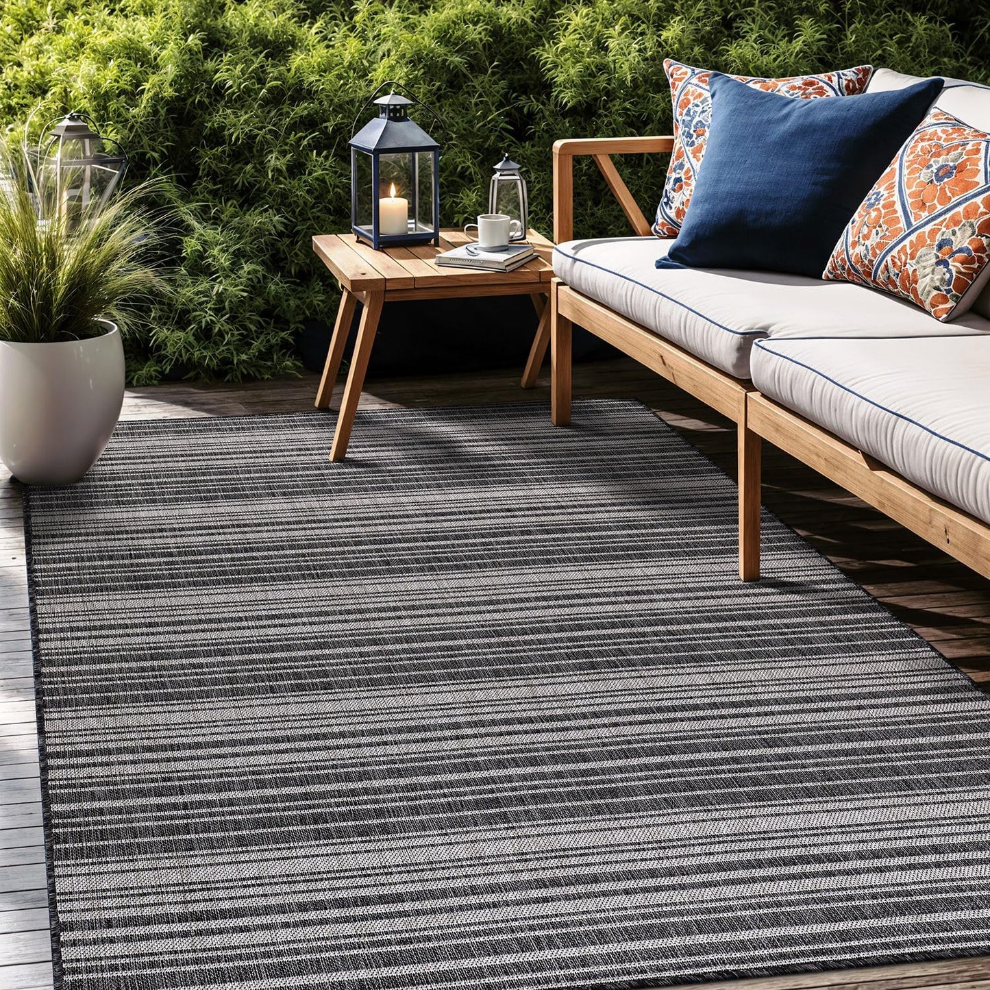 Stripe Outdoor Rug 6x9 Washable Outside Carpet for Indoor Patio Porch Waterproof Easy Cleaning Non