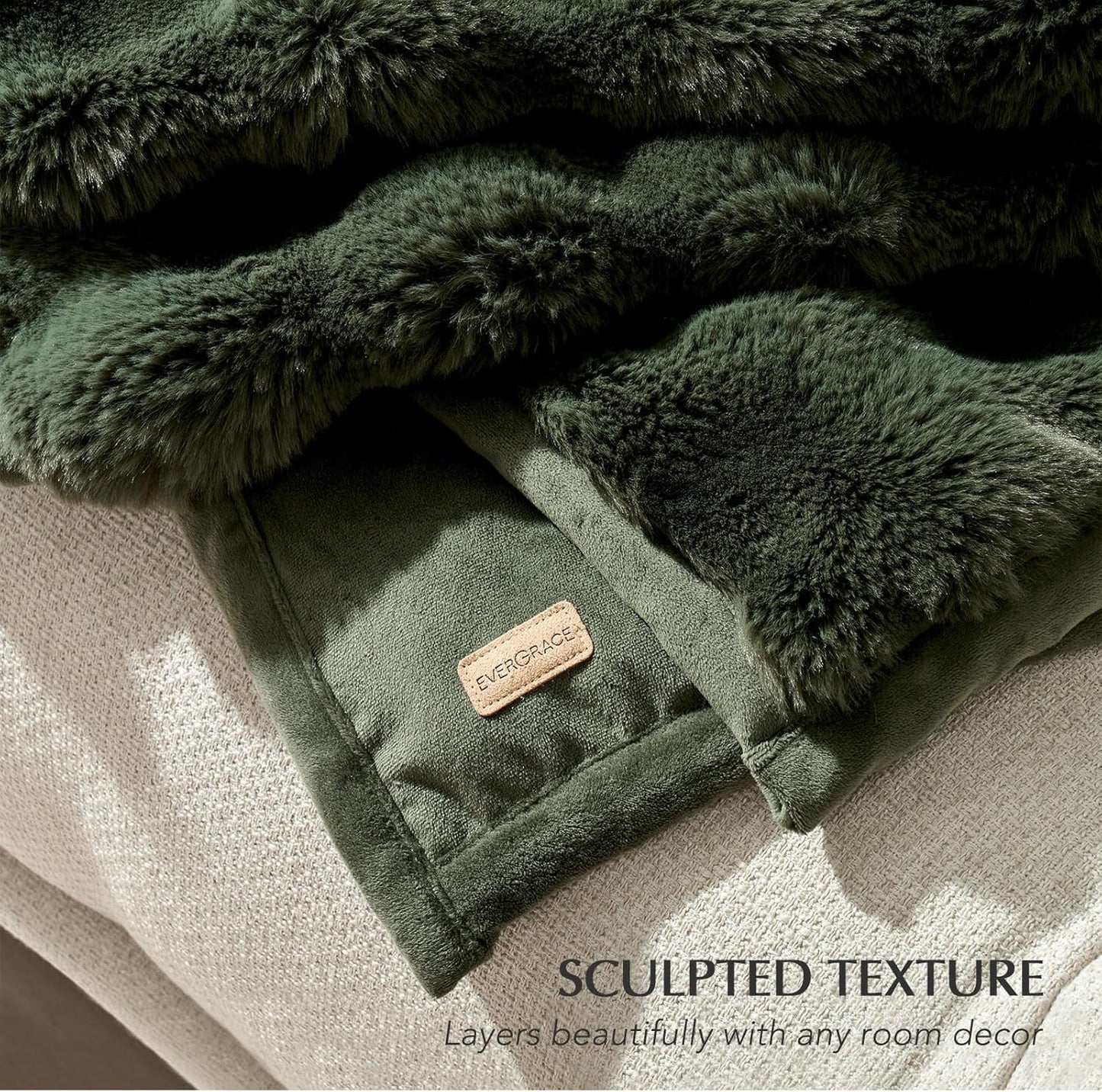 EVERGRACE Ultra Soft Luxury Fluffy Ridgeline Faux Rabbit Fur Throw Blanket, Thick Warm Bubble Throw