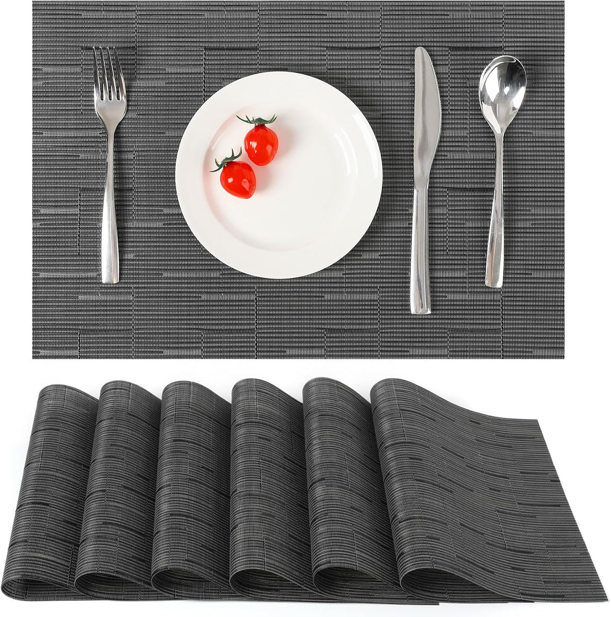 Myir JUN Placemats Set of 6, Vinyl Woven Placemats Place Mats Indoor Washable Table Mats Non-Slip