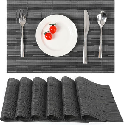 Myir JUN Placemats Set of 6, Vinyl Woven Placemats Place Mats Indoor Washable Table Mats Non-Slip