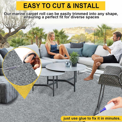 Marine Carpet,6 FT x 14 FT Smoke Gray Indoor Outdoor Carpet 0.2" Thick Boat Carpet with Water-Proof