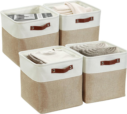 DECOMOMO 13 Inch Cube Storage Bins, Fabric Storage Cube, Basket for Kallax Shelves (Beige & White