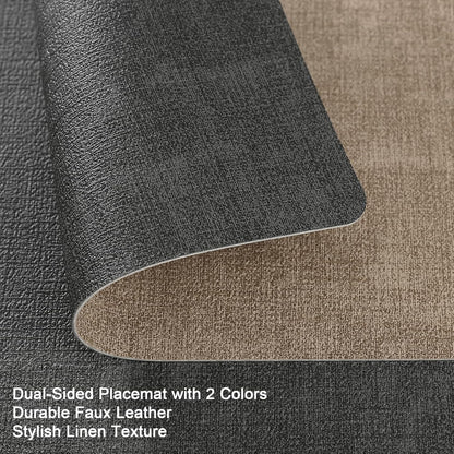 Myir JUN Placemats Dual Sided, Faux Leather Place Mats Set of 8 Indoor Placemat for Dining Table