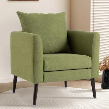 Barrel Accent Chair with Back Pillow, Large Upholstered Armchair with Solid Wood Legs Modern