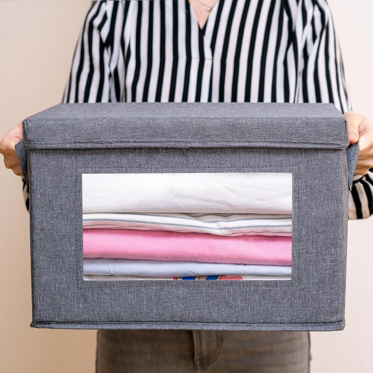 Citylife 3-Pack Collapsible Storage Bins with Lids, Linen Fabric Foldable Storage Boxes, Cube