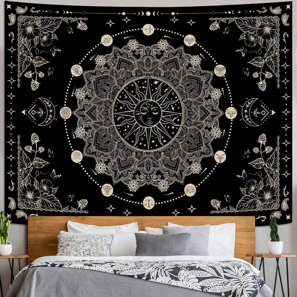 Lunerfex Sun and Moon Mandala Tapestry Boho Tapestry for Bedroom Black and White Tapestries Wall