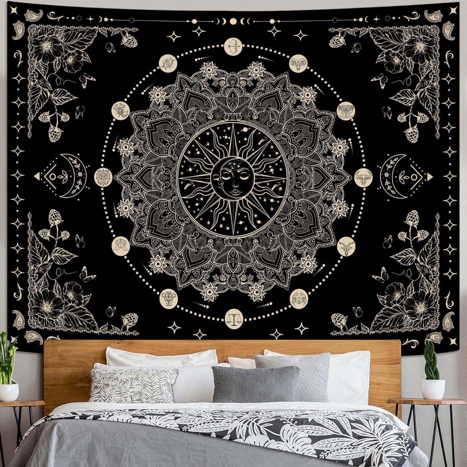 Lunerfex Sun and Moon Mandala Tapestry Boho Tapestry for Bedroom Black and White Tapestries Wall