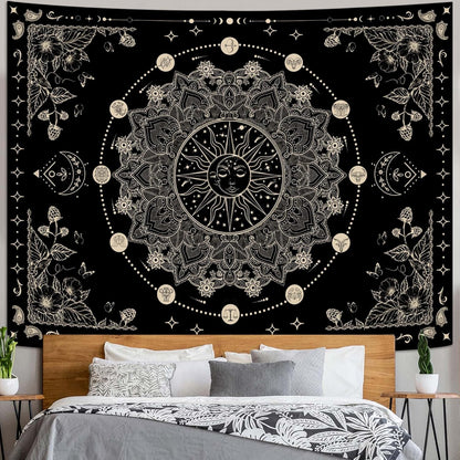 Lunerfex Sun and Moon Mandala Tapestry Boho Tapestry for Bedroom Black and White Tapestries Wall