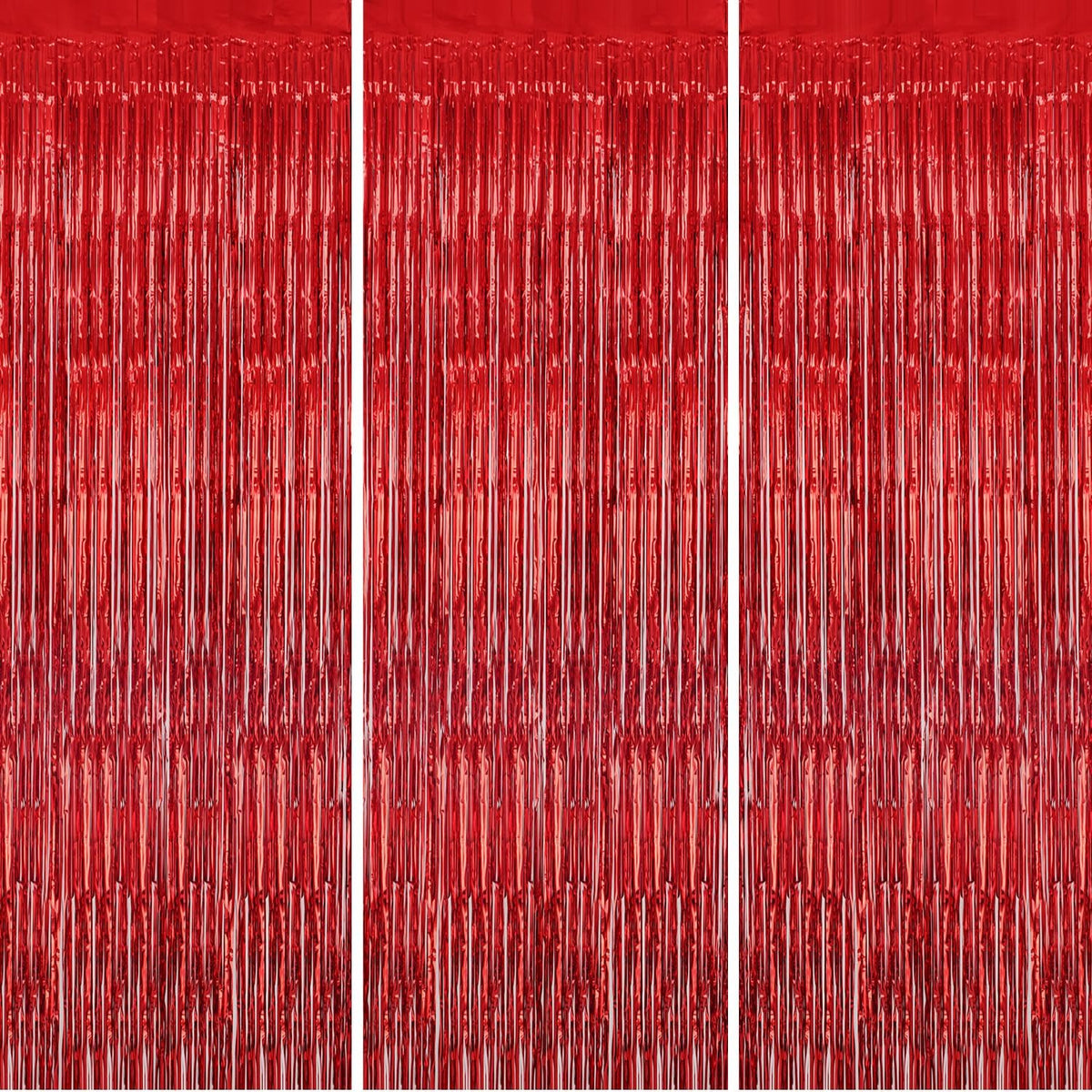3 Pack Foil Fringe Backdrop - Red Shiny Tinsel Curtains for Party Decoration/Photo Booth Props