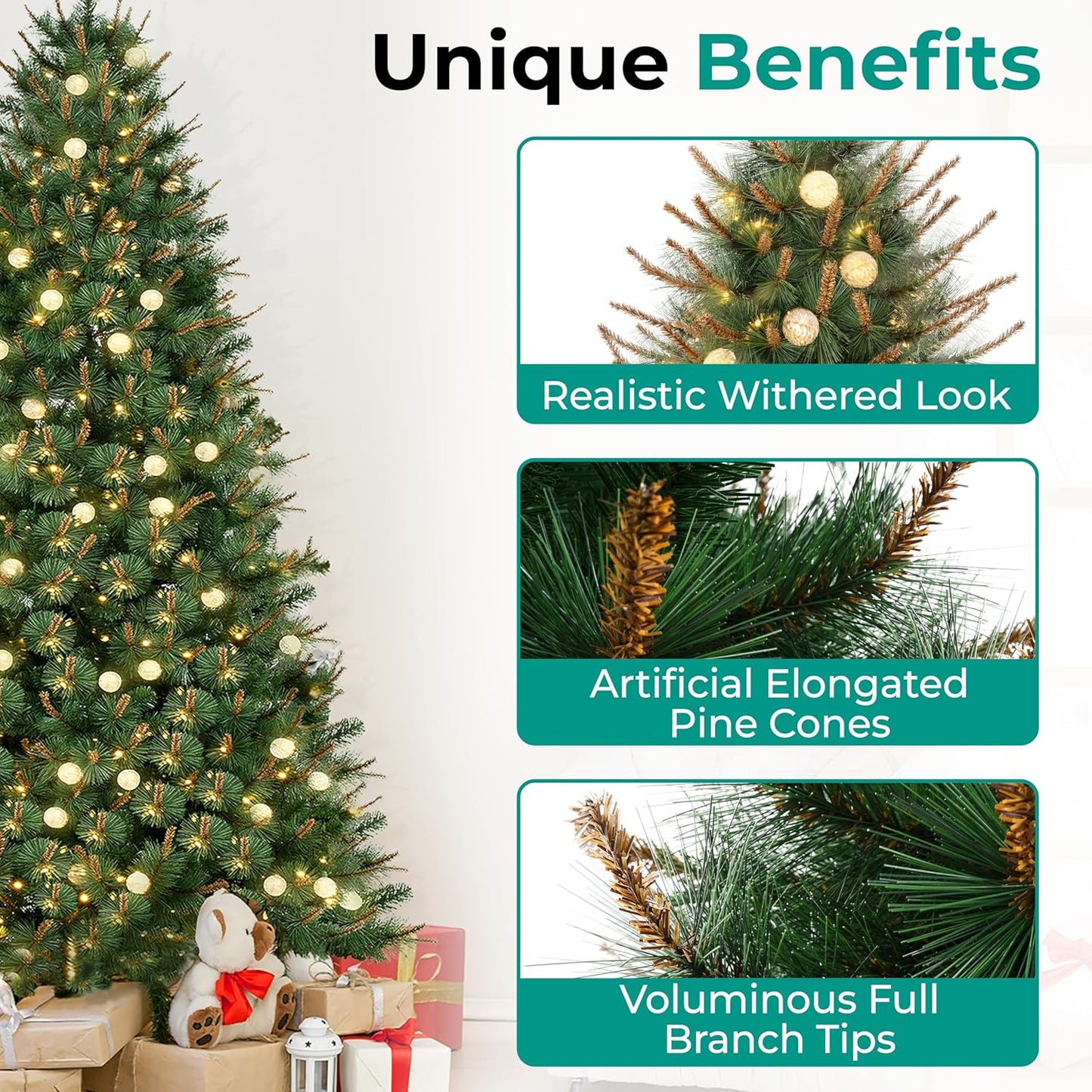 Selena 4.5ft Prelit Artificial Christmas Tree with 373 Branch Tips, 130 Warm Lights and Metal