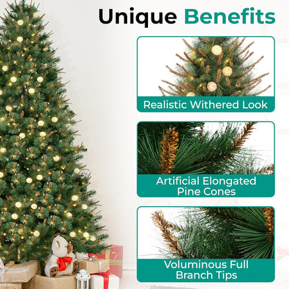 Selena 6.5ft Prelit Artificial Christmas Tree with 857 Branch Tips, 300 Warm Lights and Metal