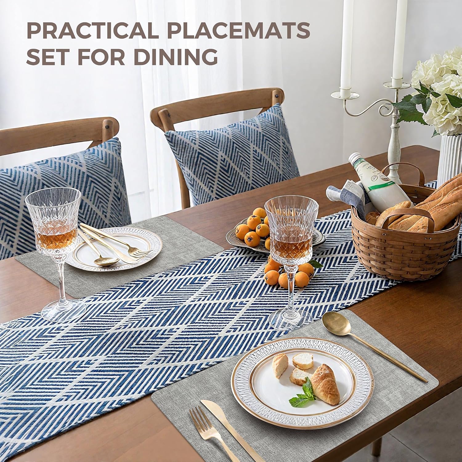 Vinyl Placemats Set of 4, Faux Leather Waterproof and Heat Resistant Place Mats, Washable Anti-Slip
