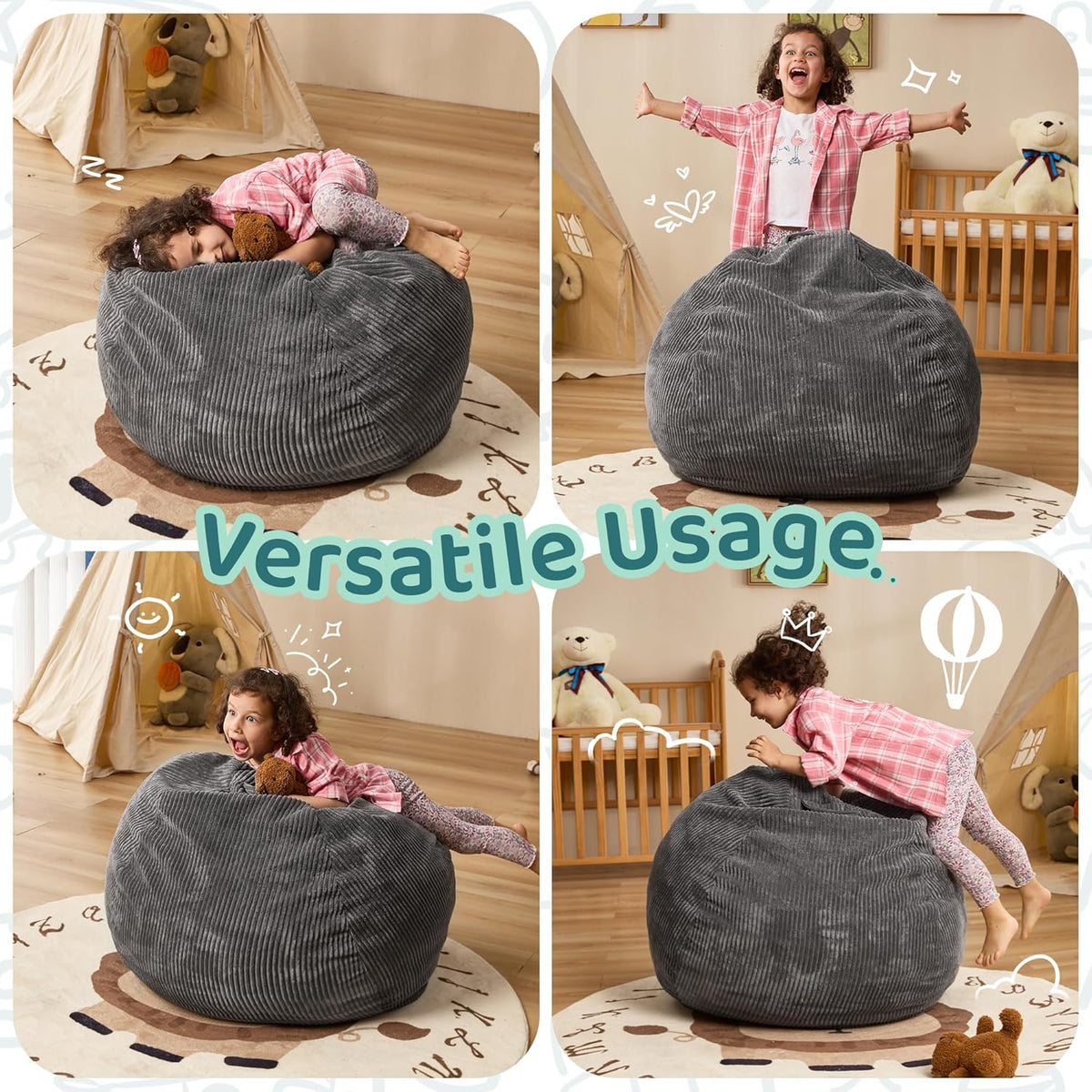 Bean Bag Chairs Teardrop Bean Bag Chair Beanbag Chair with Memory Foam Filled Machine Washable