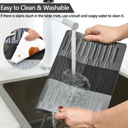 Placemats Set of 6 - Easy Clean Washable Vinyl Placemats - Heat Resistant PVC Place Mats for Dining