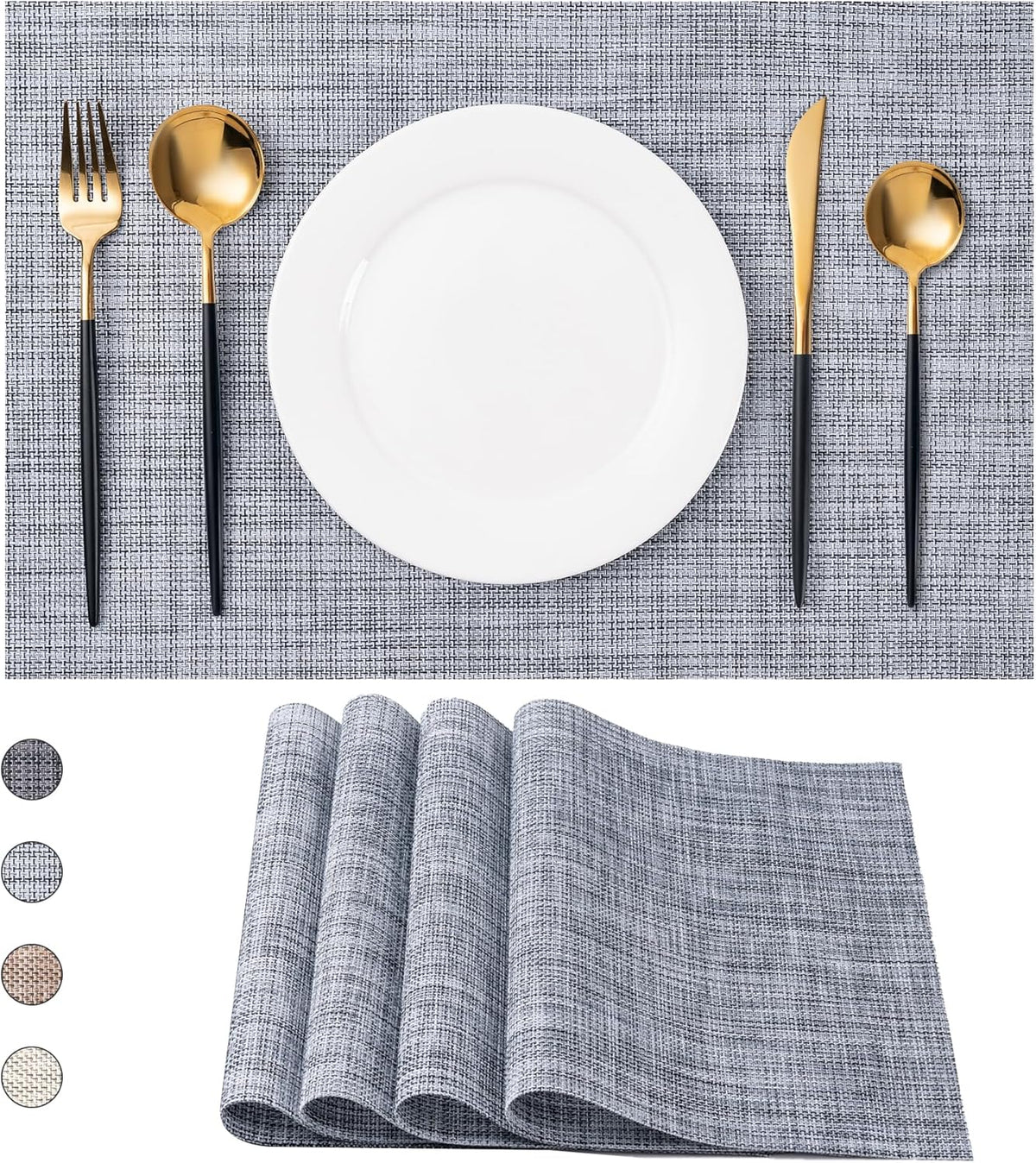 CADONO Placemats Set of 4 Washable Indoor/Outdoor Vinyl Place Mats for Dining Table Durable