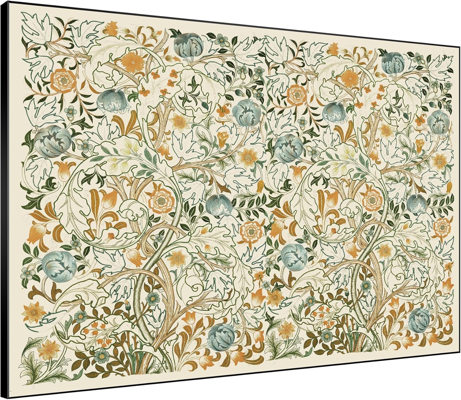 SIGNWIN 60"x72" Extra Large Framed Wall Art Vintage Botanical Floral with Golden and Teal Leaves