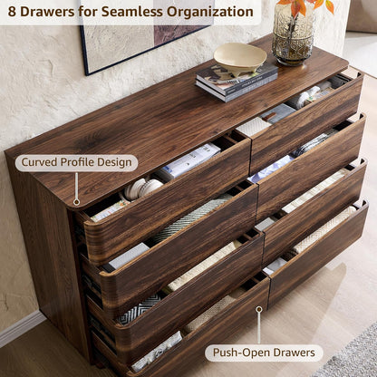 8 Drawer Dresser for Bedroom, 52 Inch Wide Modern Chest of Drawers, Push-to-Open Wood Storgae