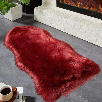 AMTOVO Faux Fur Rug, Burgundy Area Rug, Fluffy Sheepskin Rug, Fuzzy Ultra Soft 2 x 4 ft Shag Rugs