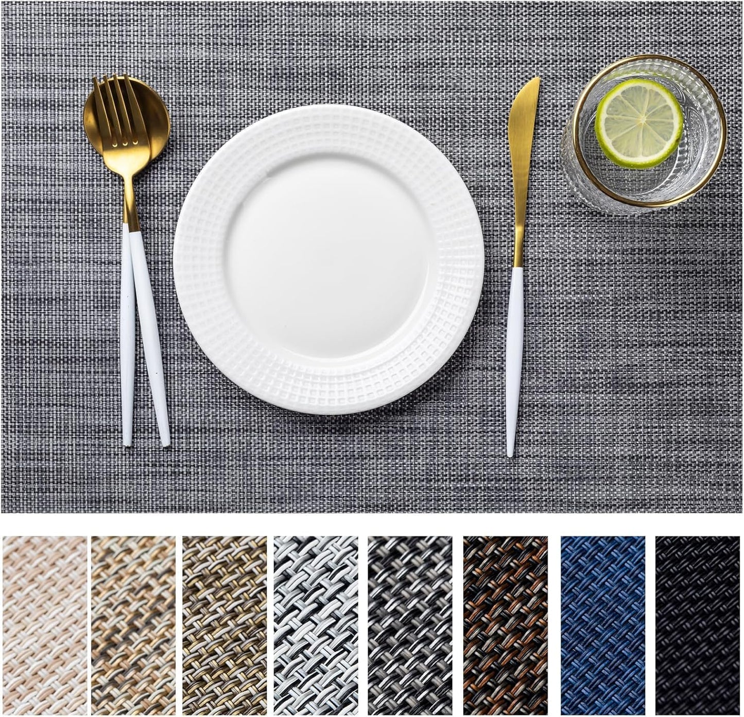 LEXMORE Placemats Set of 8 Vinyl/Plastic Woven Place Mats for Kitchen Table Indoor/Outdoor Washable