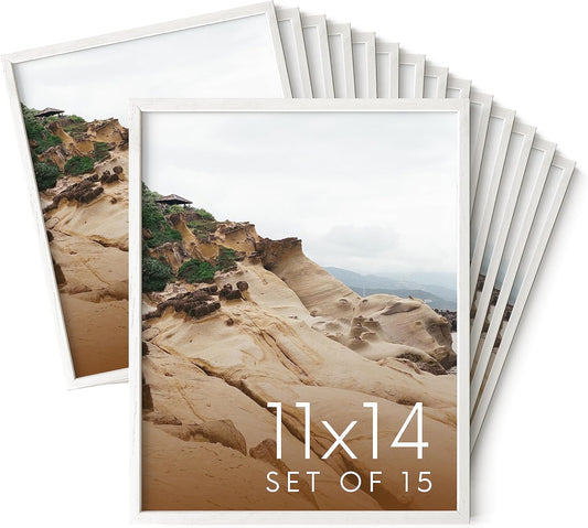 Haus and Hues 11x14 White Oak Wood Picture Frames Set of 15 - Premium Bulk Picture Frames 11x14