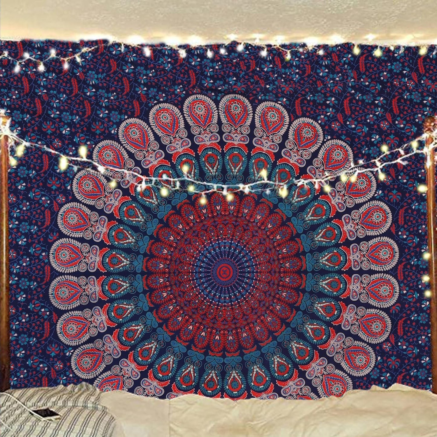 Bless International Handmade Indian hippie Bohemian Psychedelic Peacock Mandala Wall hanging