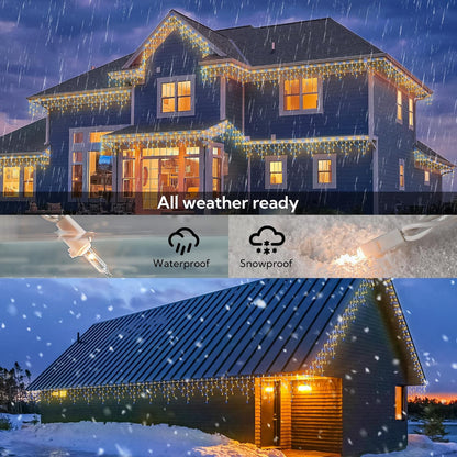 200ct Blue&Clear Mini Icicle Christmas Lights, 23FT White Wire Incandescent Bulb String Lights