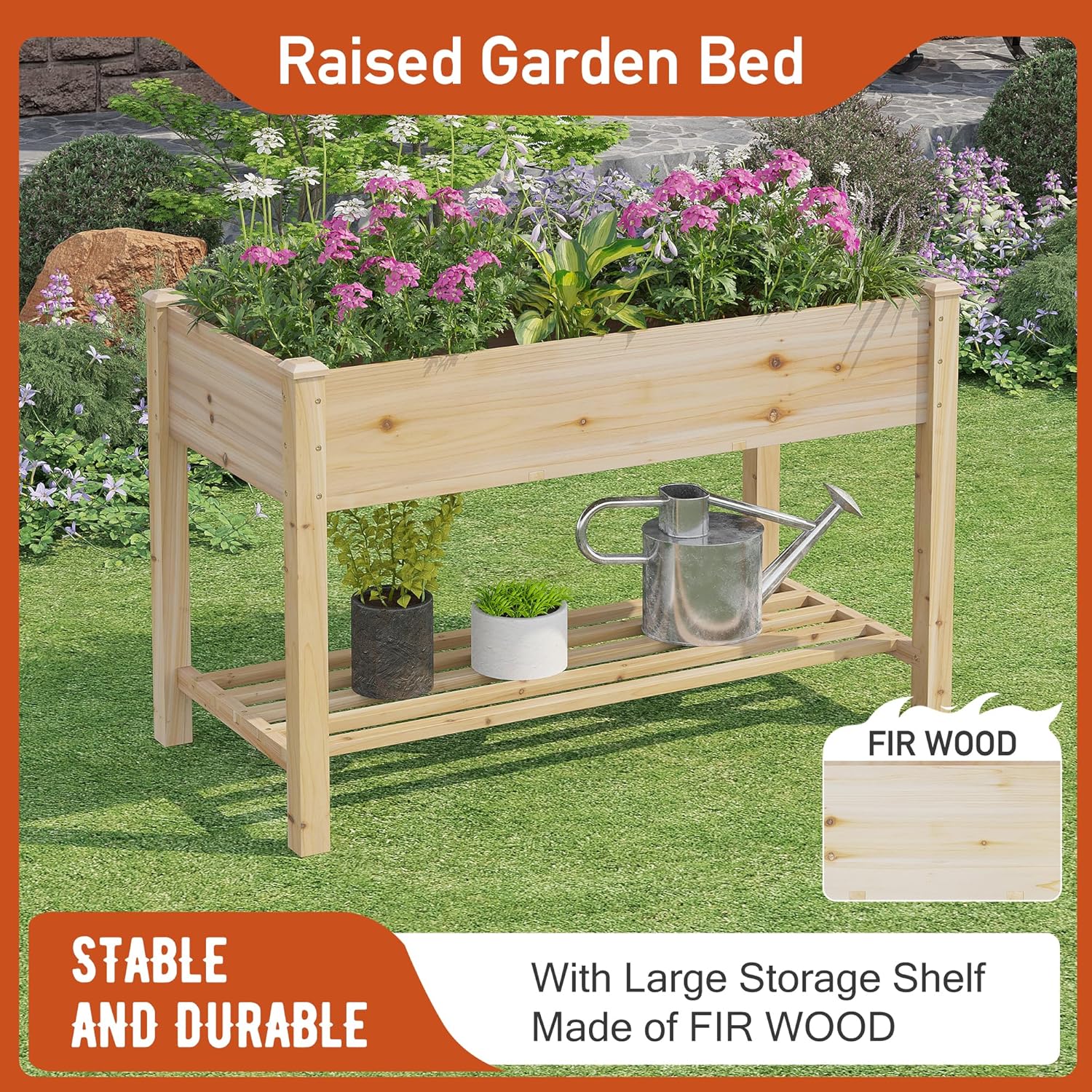 GHWIE Raised Garden Bed with Shelf,Elevated Wooden Planter Box with Legs,Garden Planter for