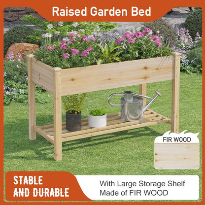 GHWIE Raised Garden Bed with Shelf,Elevated Wooden Planter Box with Legs,Garden Planter for
