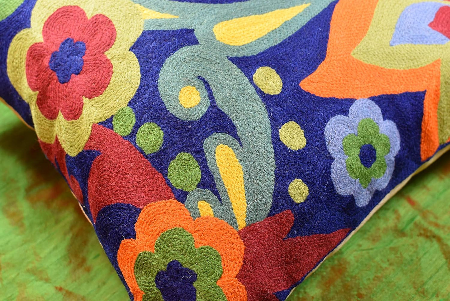 Blue Floral Pillow Cover | Navy Flower Throw Pillow | Outdoor Suzani Cushions | Hand Embroidered