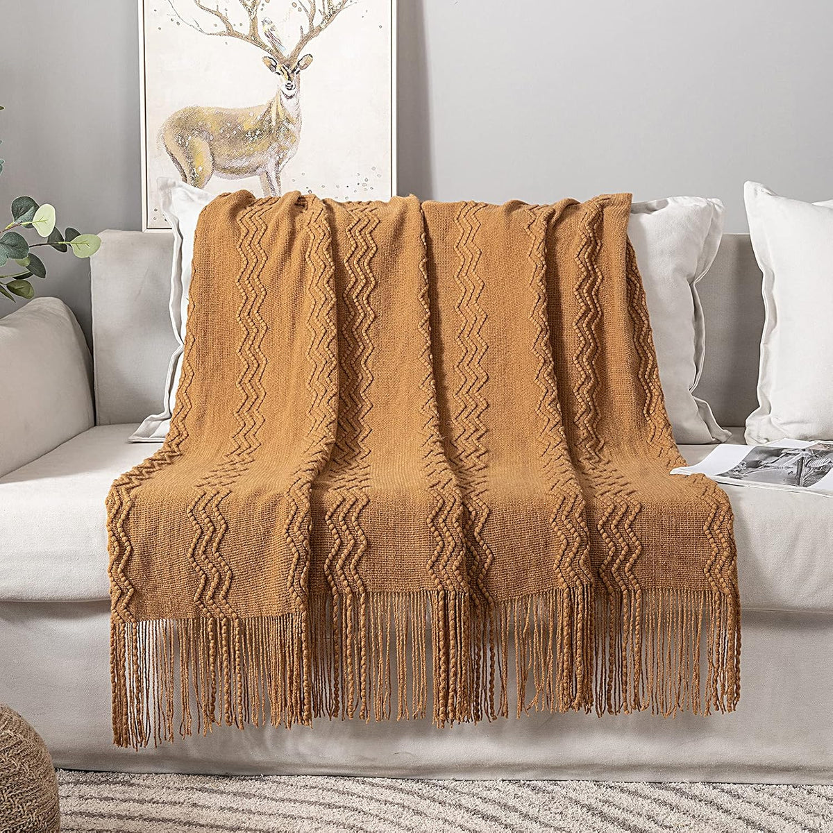 MIULEE Knitted Brown Throw Blanket for Couch,Boho Bed Decor Knit Outdoor Blankets Throw Size with