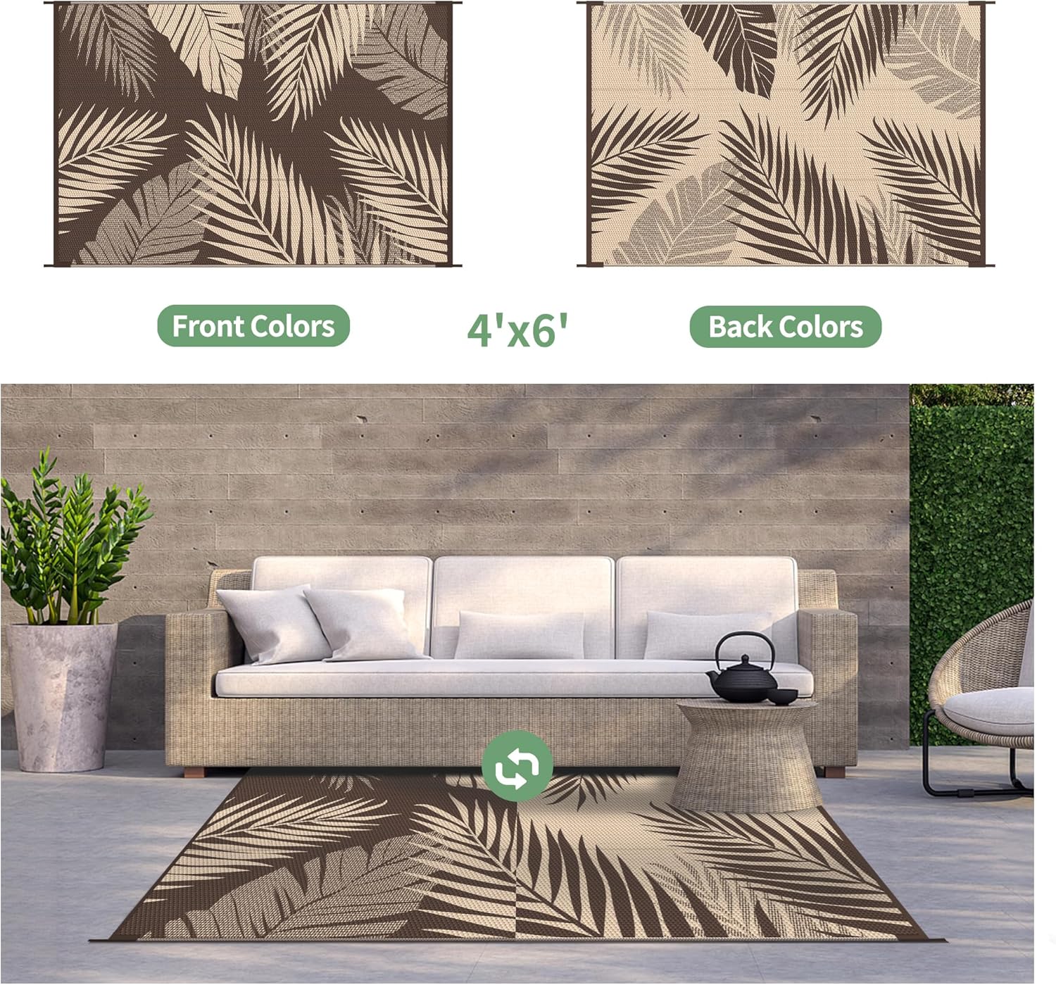 GENIMO Outdoor Rug 4' x 6' Waterproof for Patios Clearance, Reversible Outdoor Plastic Straw