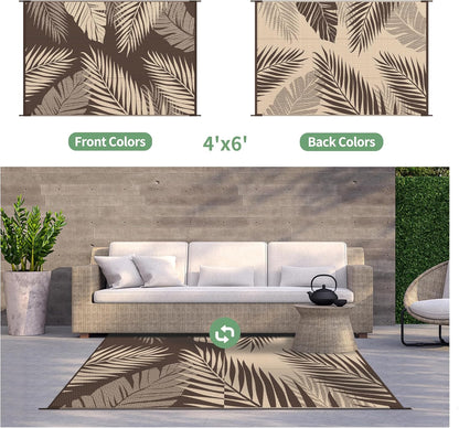 GENIMO Outdoor Rug 4' x 6' Waterproof for Patios Clearance, Reversible Outdoor Plastic Straw