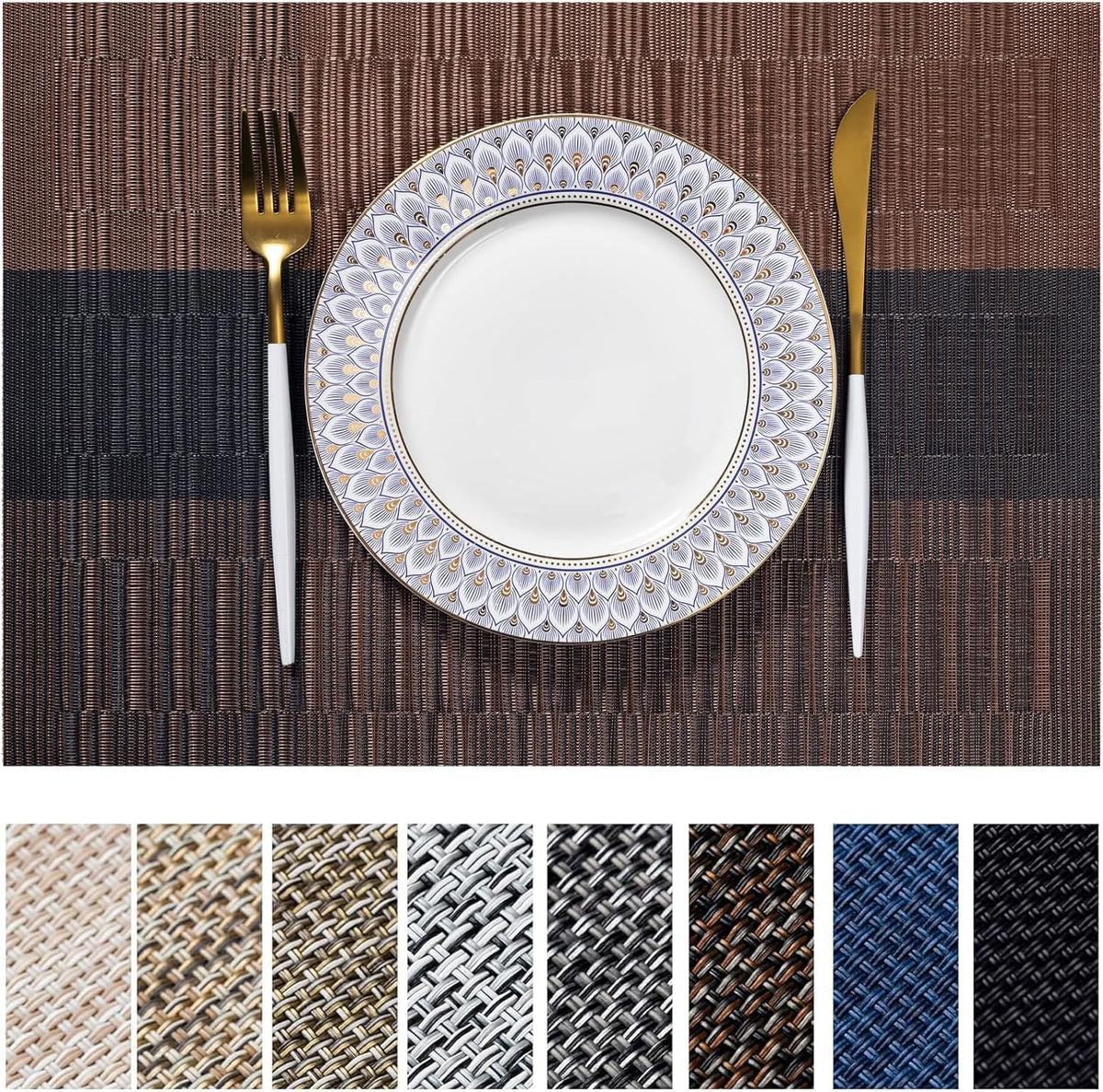 LEXMORE PlaceMats Set of 12 Vinyl/Plastic Woven Place Mats for Kitchen Table Indoor/Outdoor